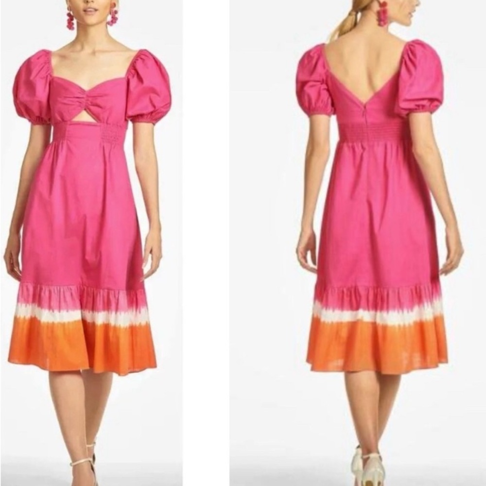 Sachin & Babi Bri Dress Pink and Orange Tie -Dye Midi